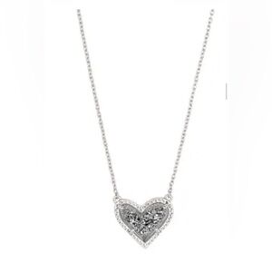 ARI HEART SILVER EXTENDED LENGTH PENDANT NECKLACE IN PLATINUM DRUSY